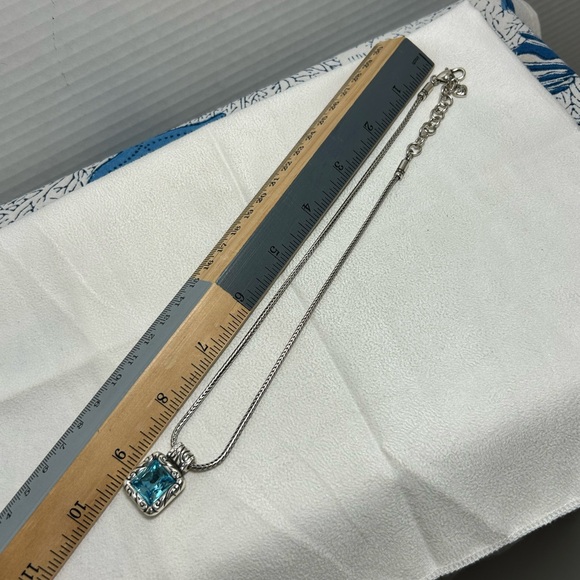 Brighton Regina Necklace Square Blue Crystal Pendant Silver Plated 17" & Tin - Picture 11 of 13
